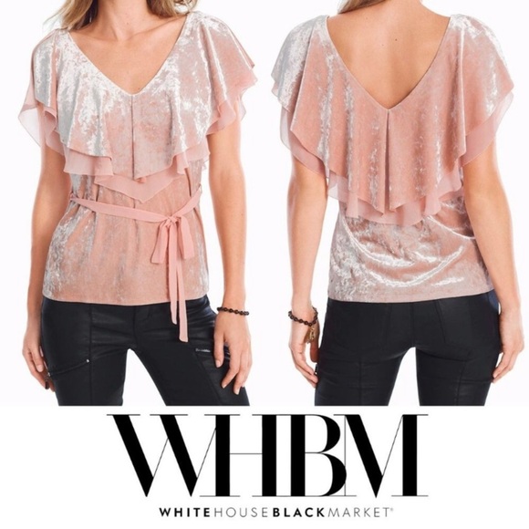 WHITE HOUSE BLACK MARKET Velvet Flounce Top in Antique Blush - Picture 7 of 10